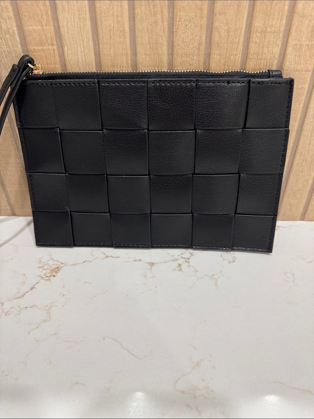 Black Woven Leather Zip Pouch or wristlet - women’s